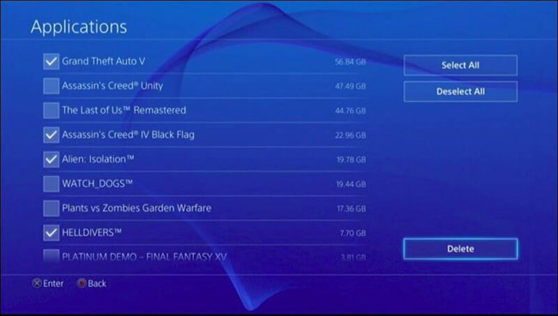 حذف بازی های اضافی به منظور خالی کردن فضای هارد PS4