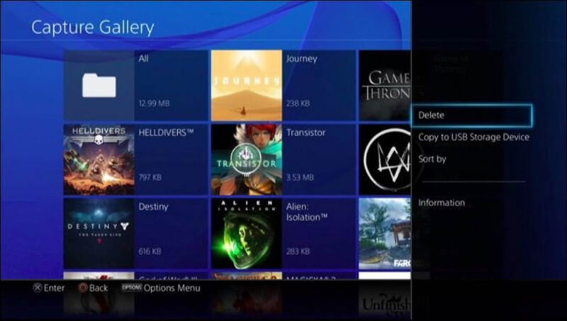 حذف اسکرین شات ها و ویدیوهای ضبط شده به منظور خالی کردن فضای هارد PS4