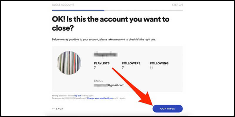 ادامه فرآیند حذف اکانت اسپاتیفای