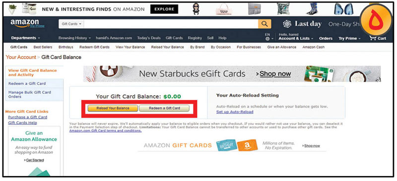 redeem gift cardوreload your balance