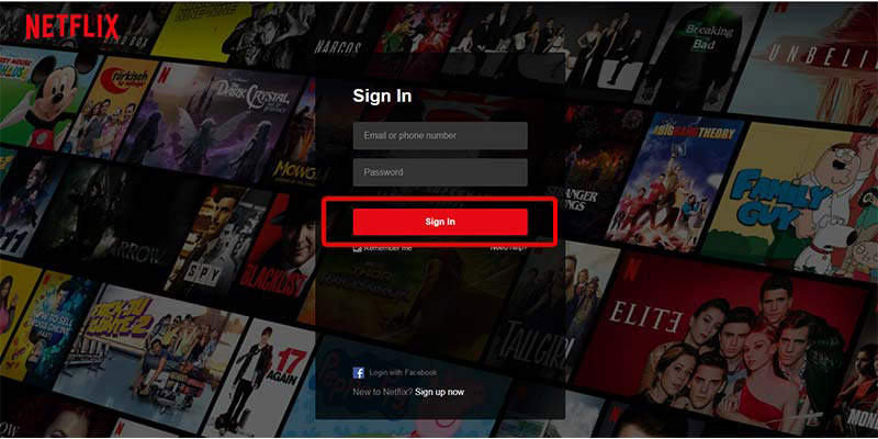 صفحه لاگین نتفلیکس